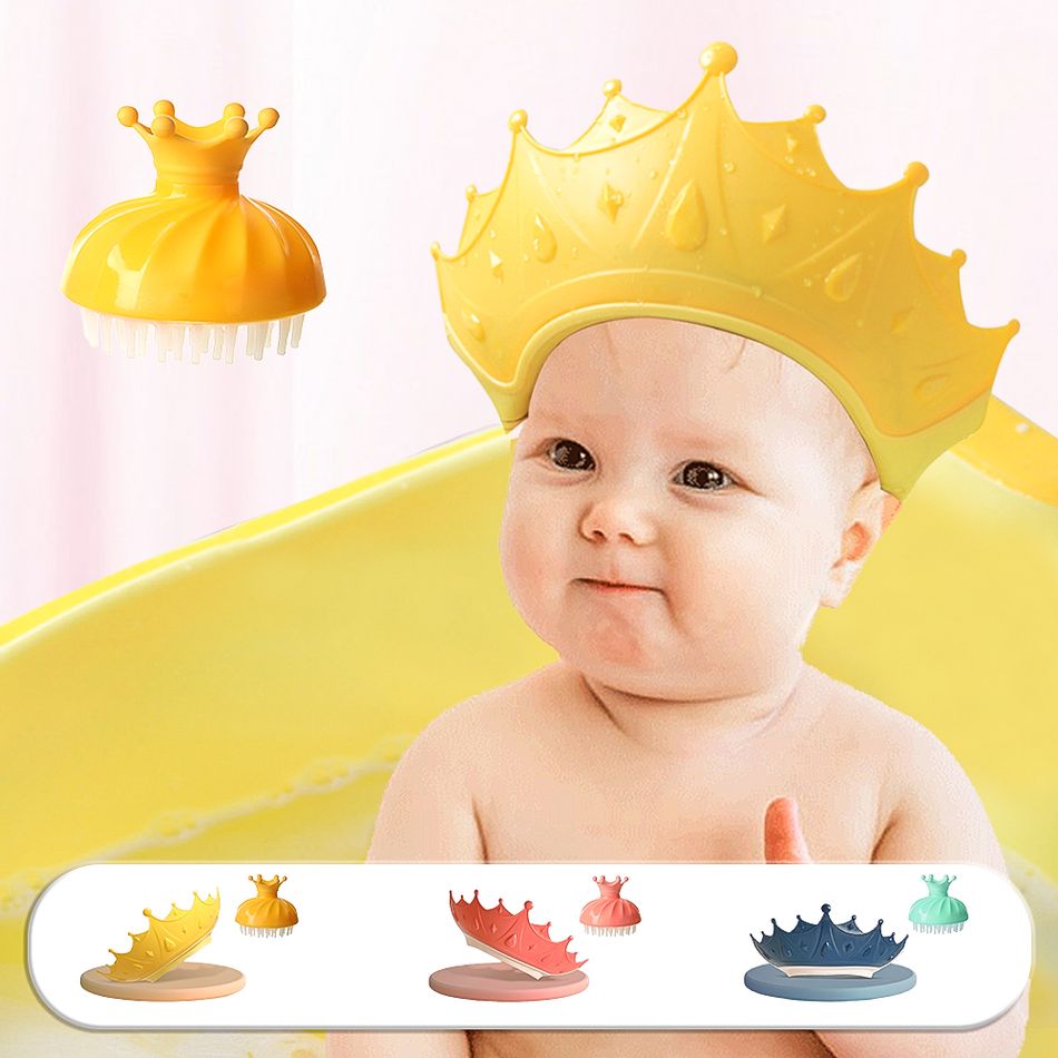 2-pack Cartoon Crown Shape Adjustable Baby Shower Cap Bathing Hat & Shampoo Massage Brush Set Red big image 8