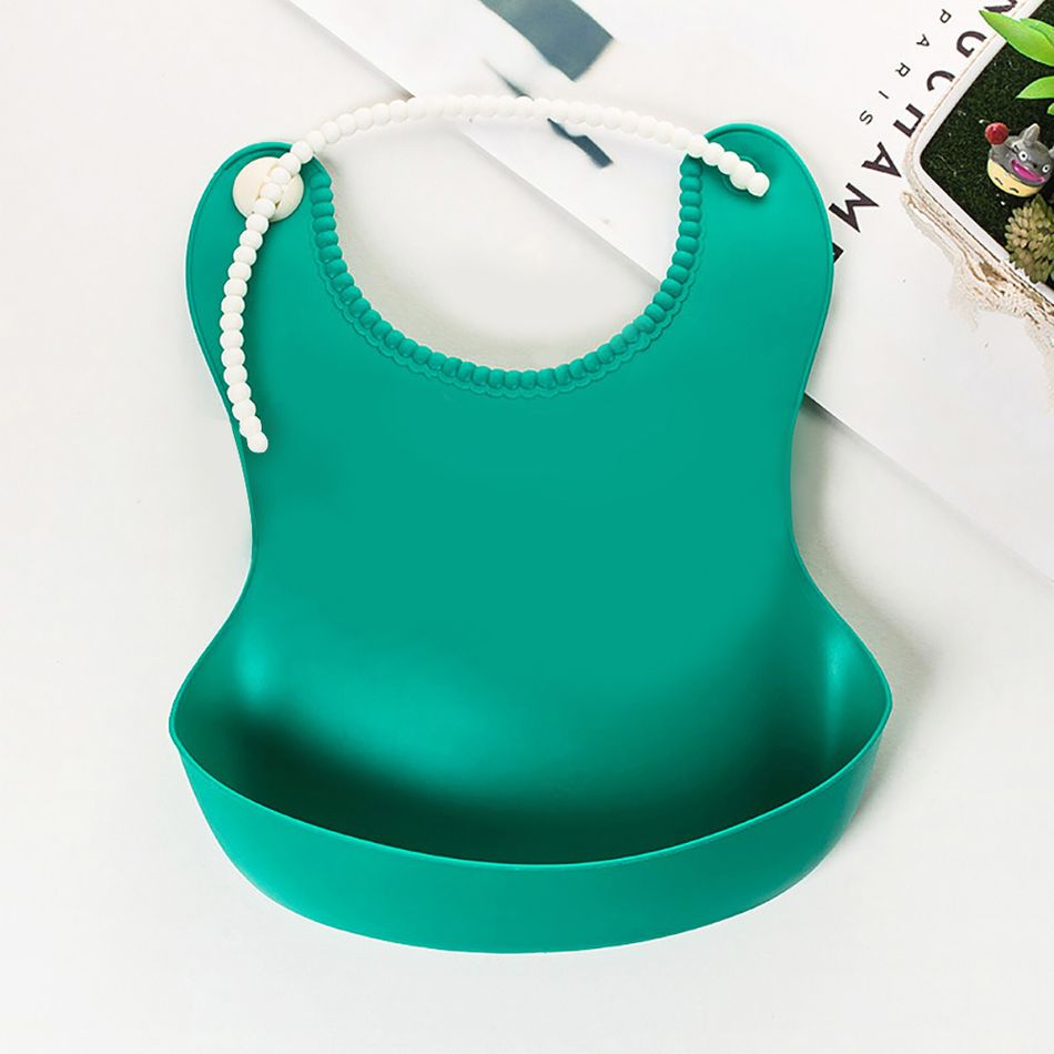Adjustable Soft Baby Bibs with Food Catcher Pocket Durable and Easy to Wash Green big image 1