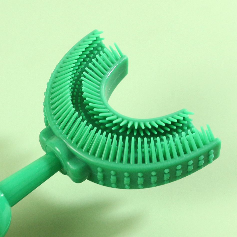 Kids Cartoon Dinosaur U Shaped Silicone Toothbrush Toddlers Manual Whole Mouth Silicone Tooth Brush Teeth Cleaning Dark Green big image 4
