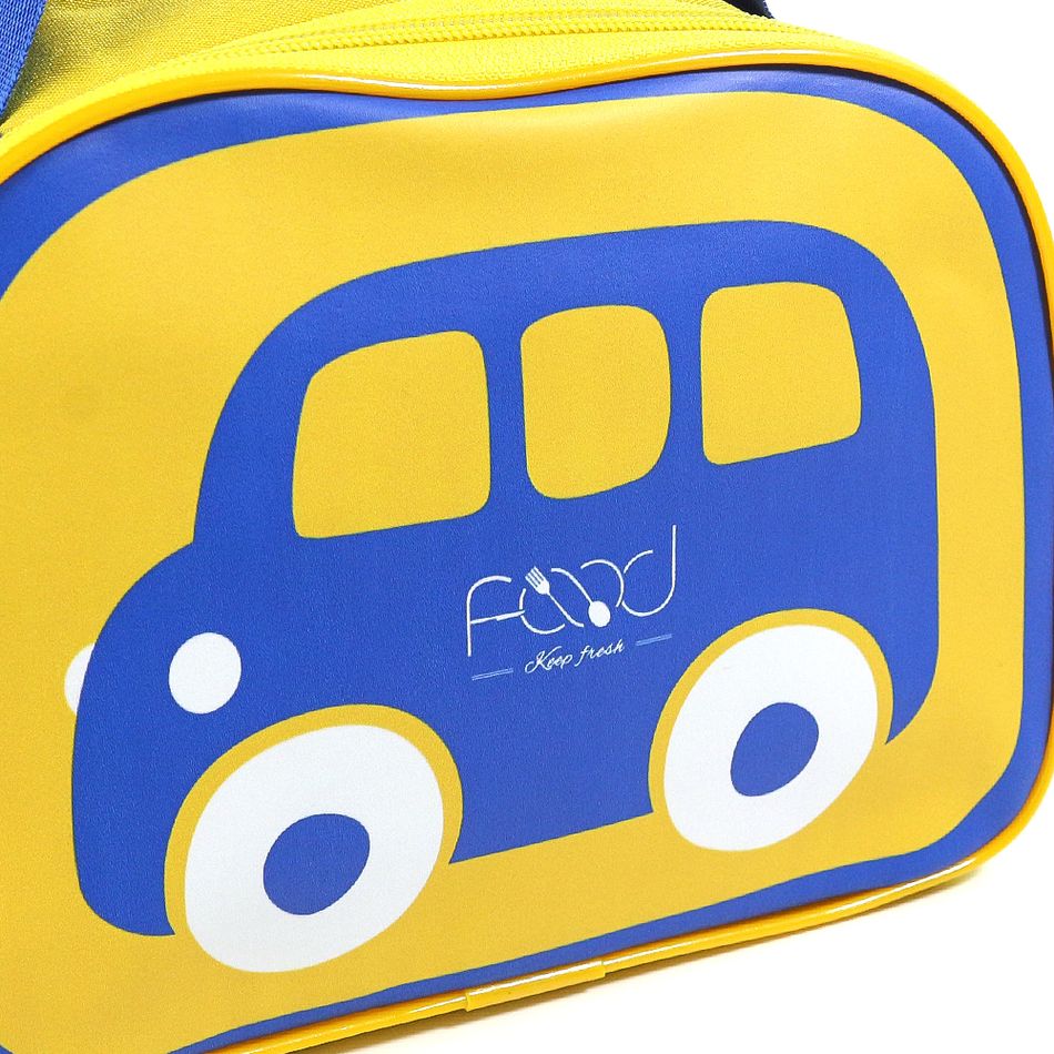 صندوق غداء معزول على شكل سيارة كارتون للأطفال قابل لإعادة الاستخدام حقيبة حرارية مبردة قابلة لإعادة الاستخدام لنزهة السفر المدرسية الأصفر big image 6