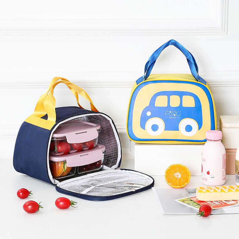Cartoon Car Kids Insulated Lunch Box Reusable Cooler Thermal Meal Tote for School Travel Picnic Yellow big image 8