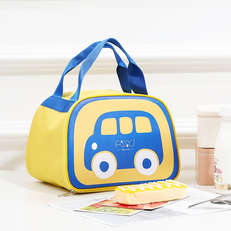 صندوق غداء معزول على شكل سيارة كارتون للأطفال قابل لإعادة الاستخدام حقيبة حرارية مبردة قابلة لإعادة الاستخدام لنزهة السفر المدرسية الأصفر