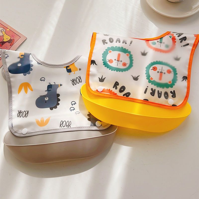 bavoirs imperméables amovibles pour bébé bavoirs réglables pour tout-petits avec poche pour attraper la nourriture Jaune big image 2