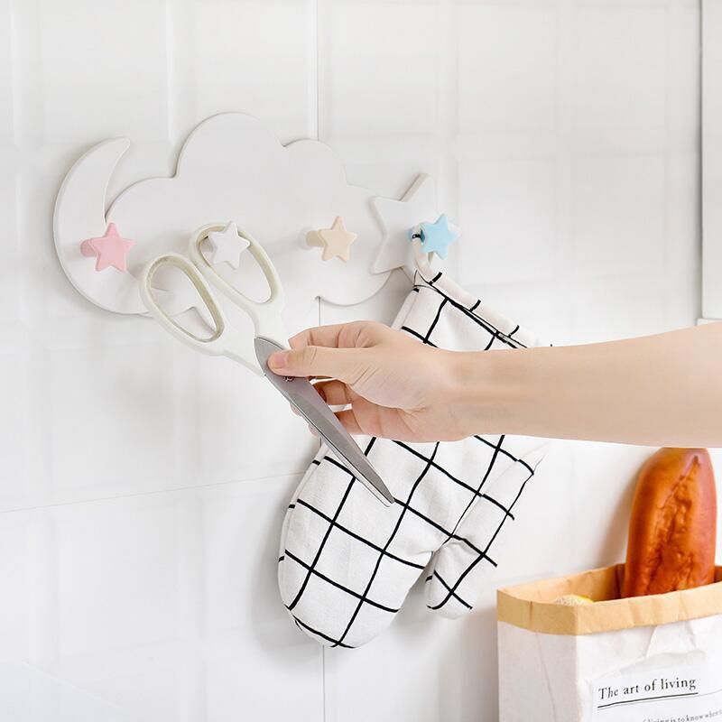 Cartoon Cloud Adhesive Hooks Wall Mounted Sticky Hooks for Key Hat Bathroom Robe Towel White big image 9