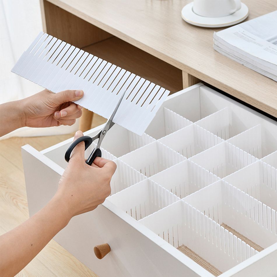 5Pcs Drawer Dividers Adjustable DIY Storage Organizer Separator for Tidying Clothes Socks Underwear Cosmetic Clutter White big image 2