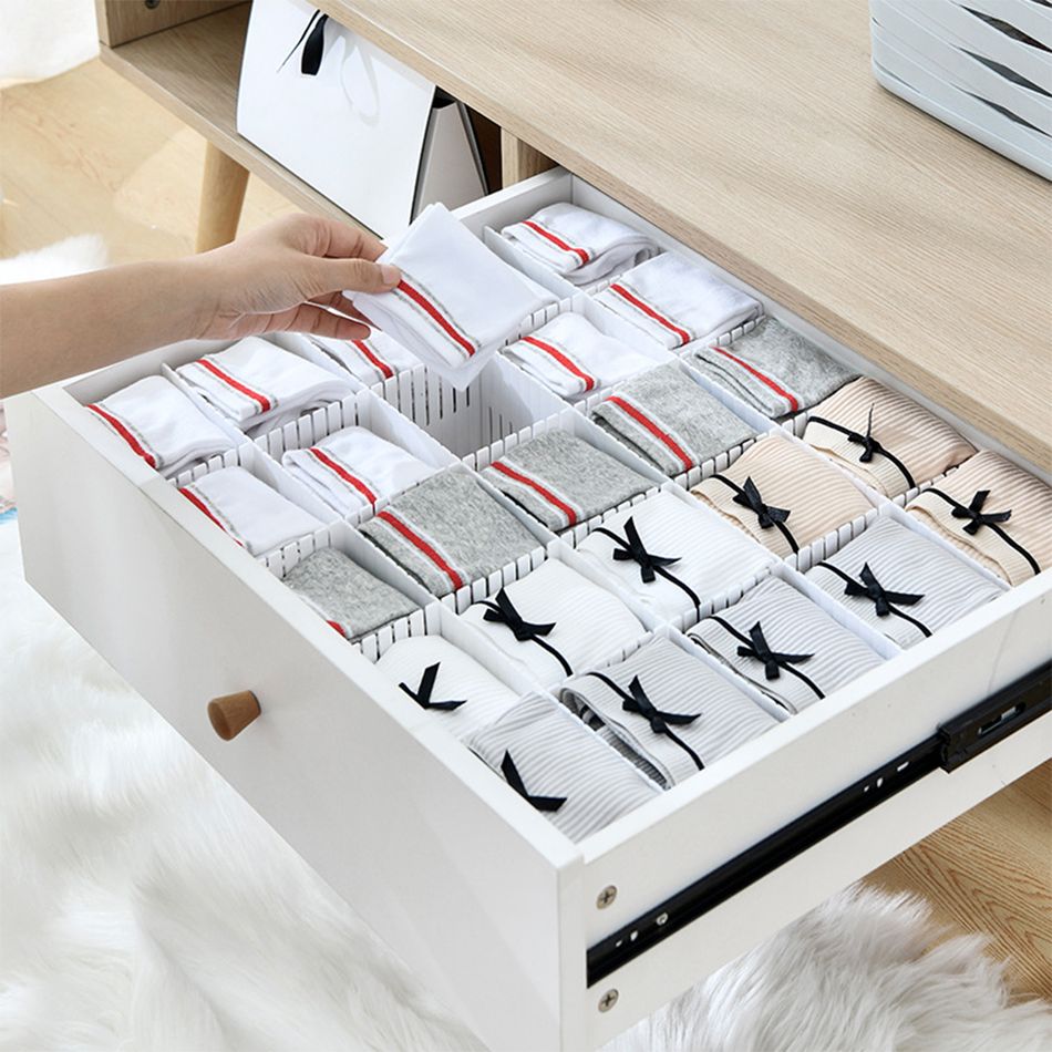 5Pcs Drawer Dividers Adjustable DIY Storage Organizer Separator for Tidying Clothes Socks Underwear Cosmetic Clutter White big image 8