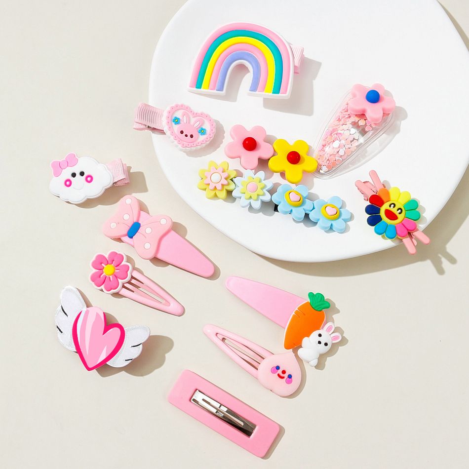 Conjunto de 14 clipes de desenhos animados bonitos, acessórios de cabelo para meninas Rosa big image 8