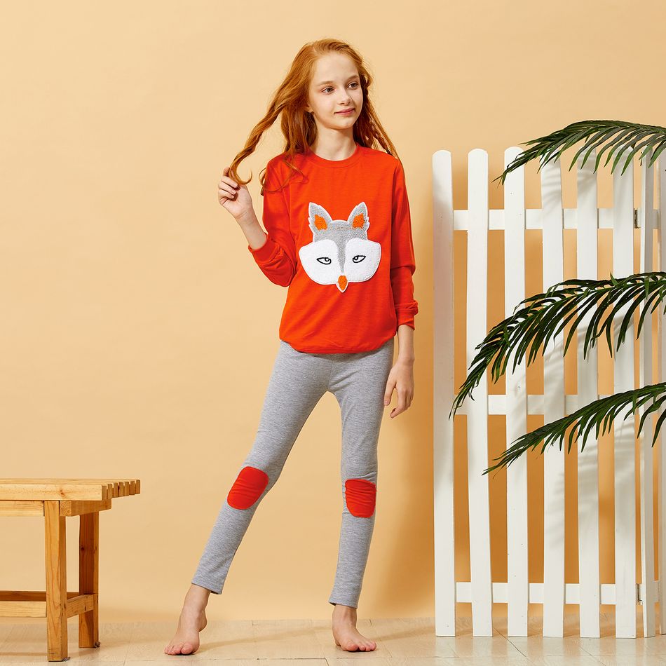 2-piece Kid Girl Cute Fox Applique Long-sleeve Top and Leggings Set Orange big image 8