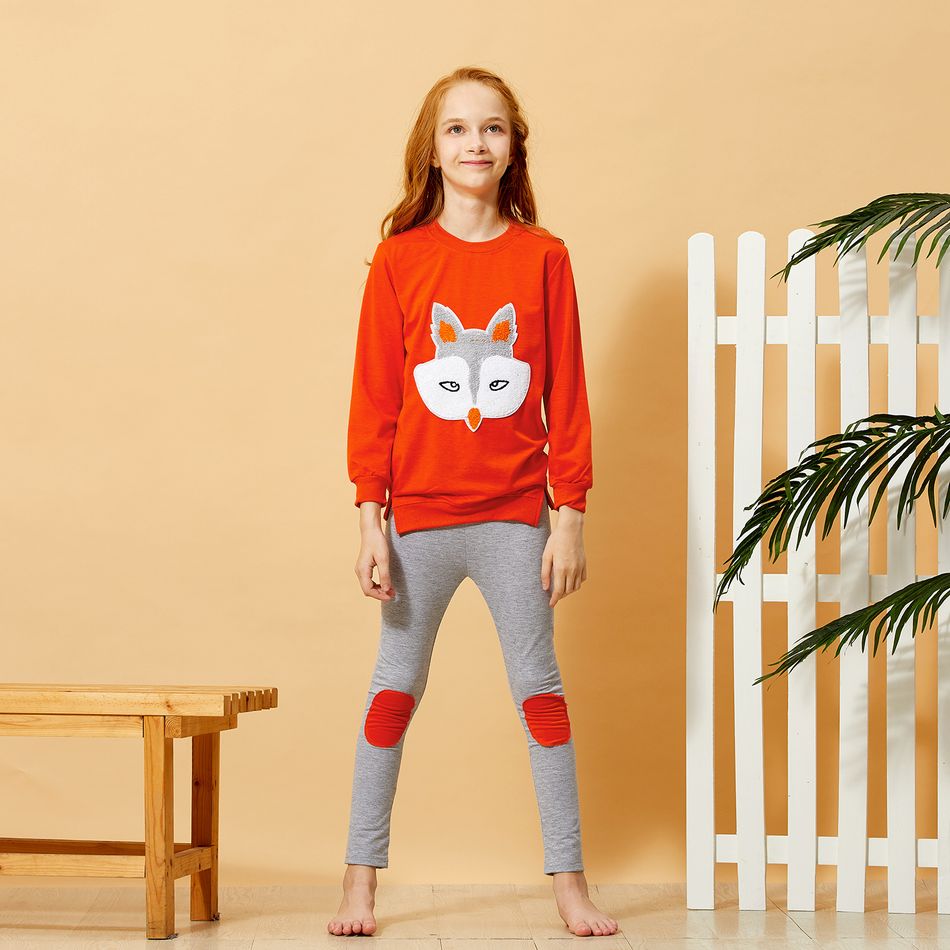 2-piece Kid Girl Cute Fox Applique Long-sleeve Top and Leggings Set Orange big image 7
