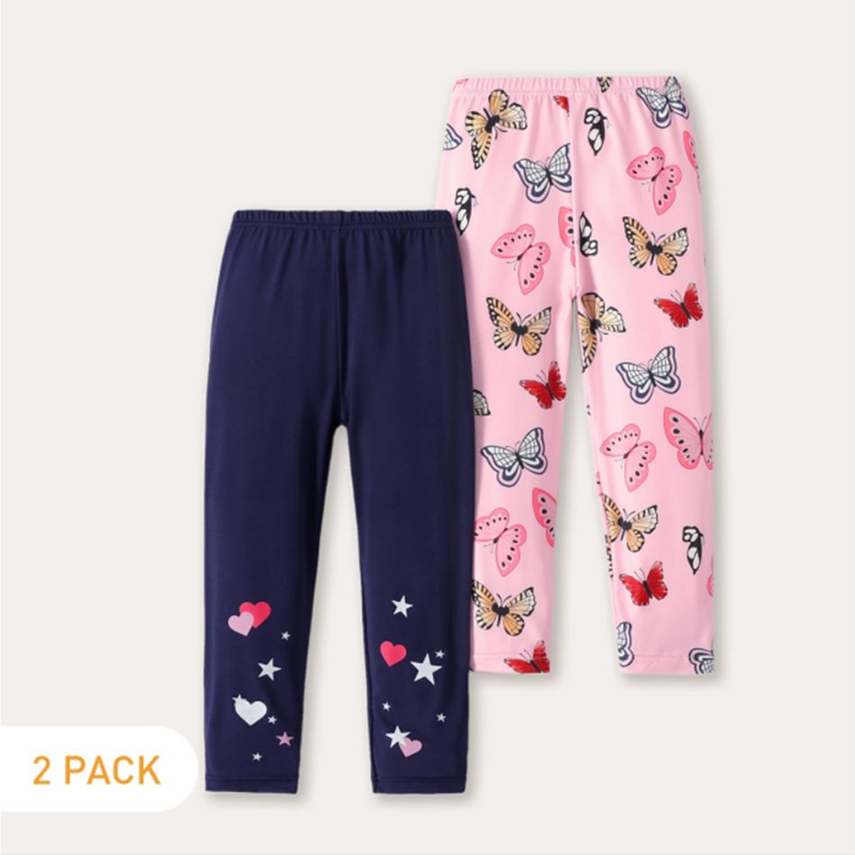 2-Pack Toddler Girl Butterfly/Heart Print Elasticized Leggings Multi-color