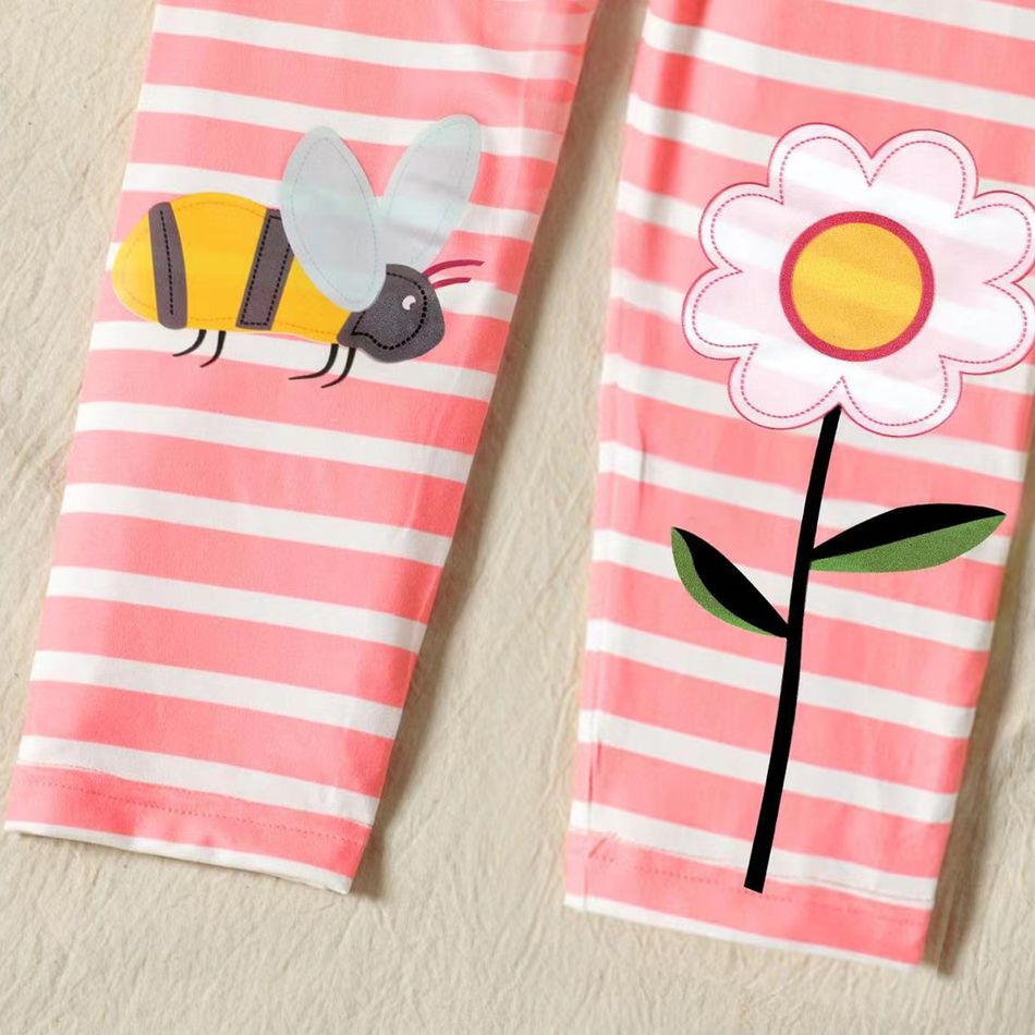 Toddler Girl Stripe Floral Bee/Unicorn Star Print Leggings Pink big image 3