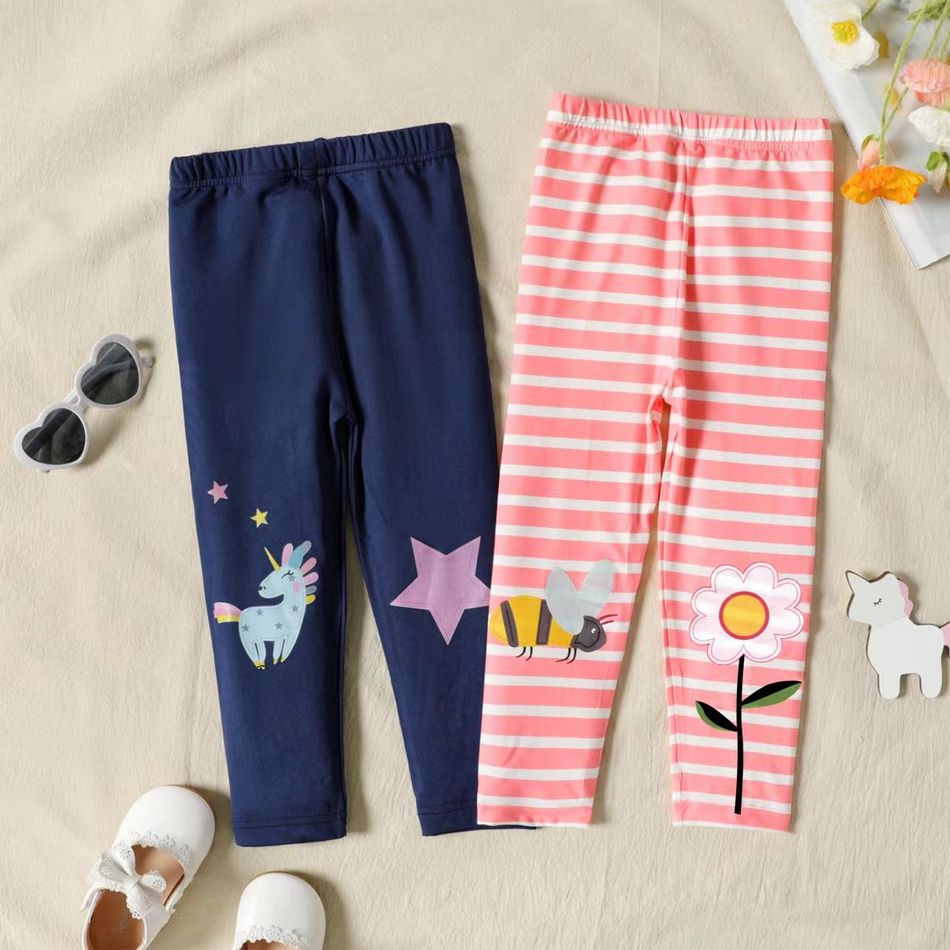Toddler Girl Stripe Floral Bee/Unicorn Star Print Leggings Pink big image 6