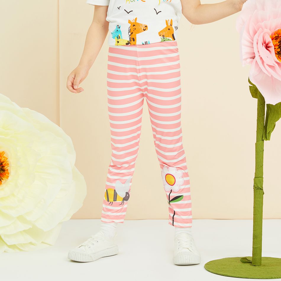 Toddler Girl Stripe Floral Bee/Unicorn Star Print Leggings Pink big image 7