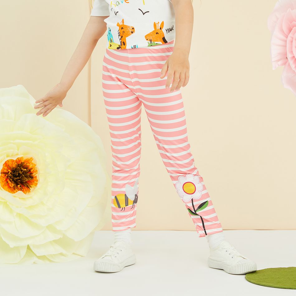 Toddler Girl Stripe Floral Bee/Unicorn Star Print Leggings Pink big image 8