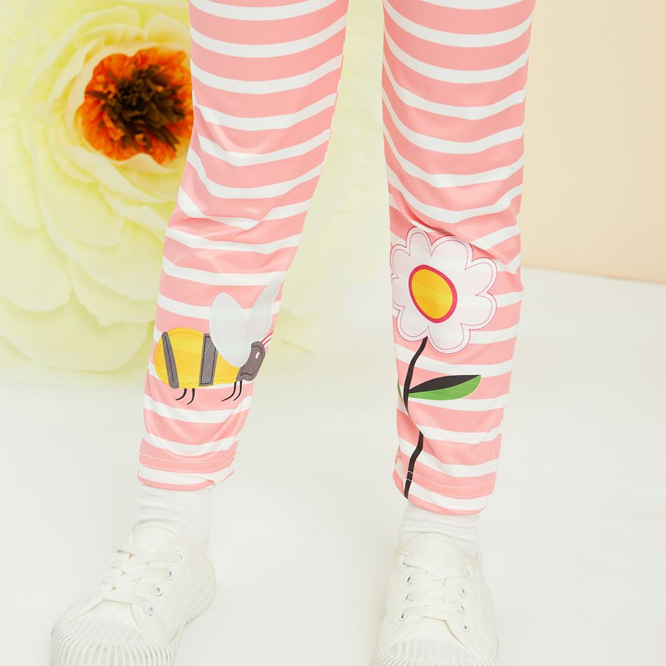 Toddler Girl Stripe Floral Bee/Unicorn Star Print Leggings Pink big image 9