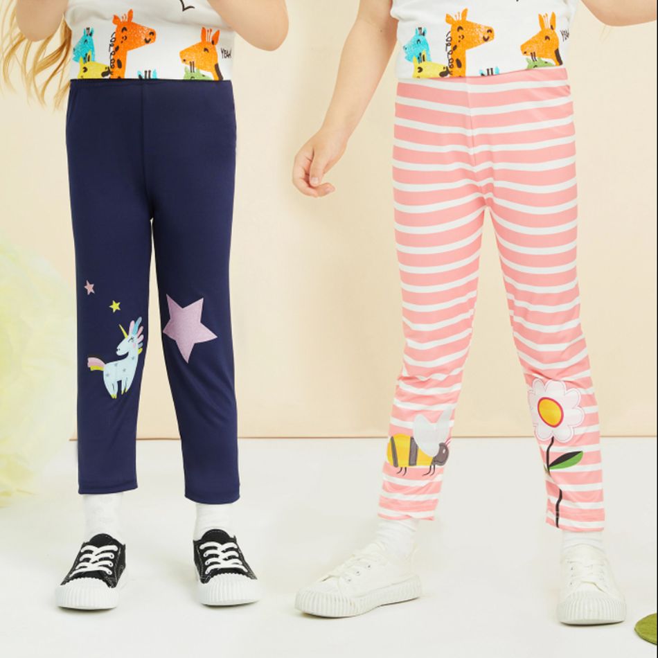 Toddler Girl Stripe Floral Bee/Unicorn Star Print Leggings Pink big image 10