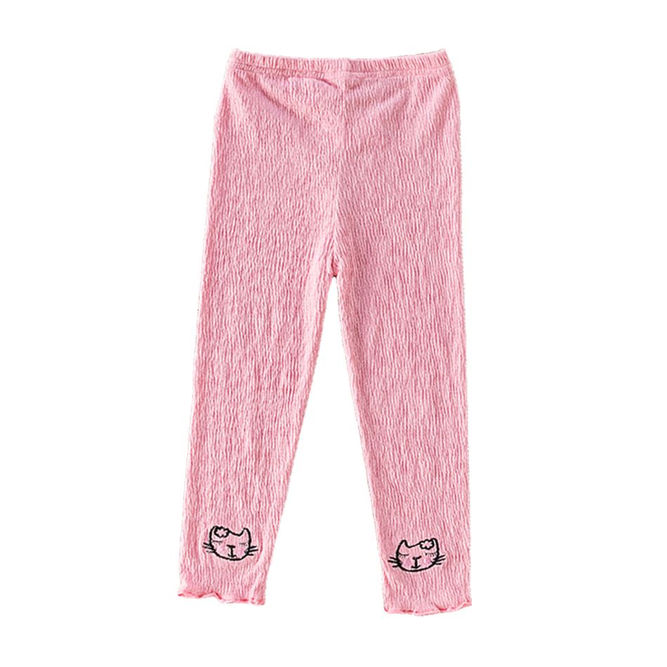 Toddler Girl 100% Cotton Cat Embroidered Crepe Capri Leggings Pink