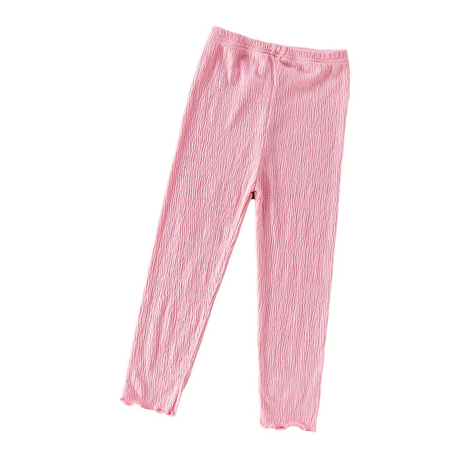 Toddler Girl 100% Cotton Cat Embroidered Crepe Capri Leggings Pink big image 2