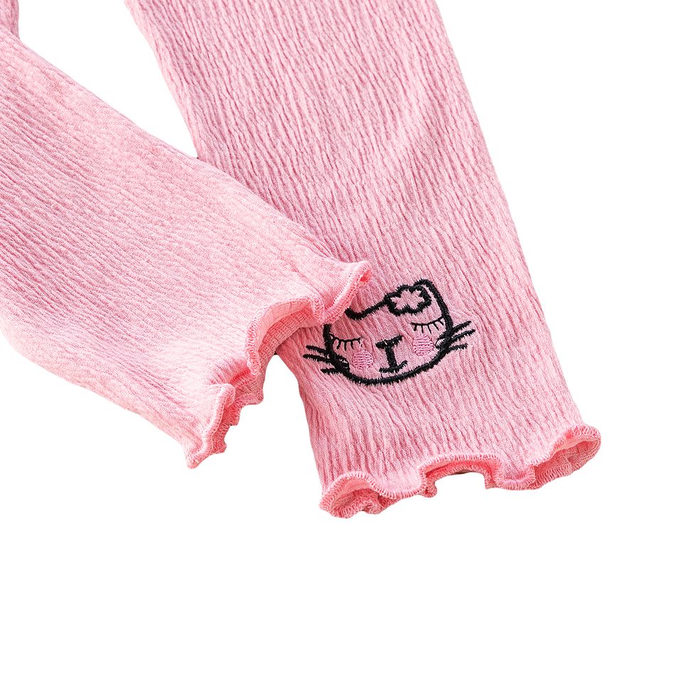 Toddler Girl 100% Cotton Cat Embroidered Crepe Capri Leggings Pink big image 6