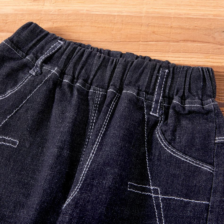Kid Boy 100% Cotton Solid Color Topstitching Denim Jeans Black big image 3
