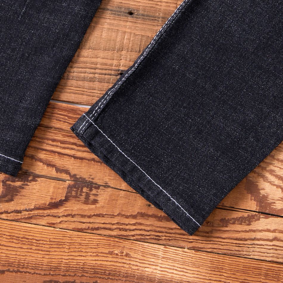 Kid Boy 100% Cotton Solid Color Topstitching Denim Jeans Black big image 4
