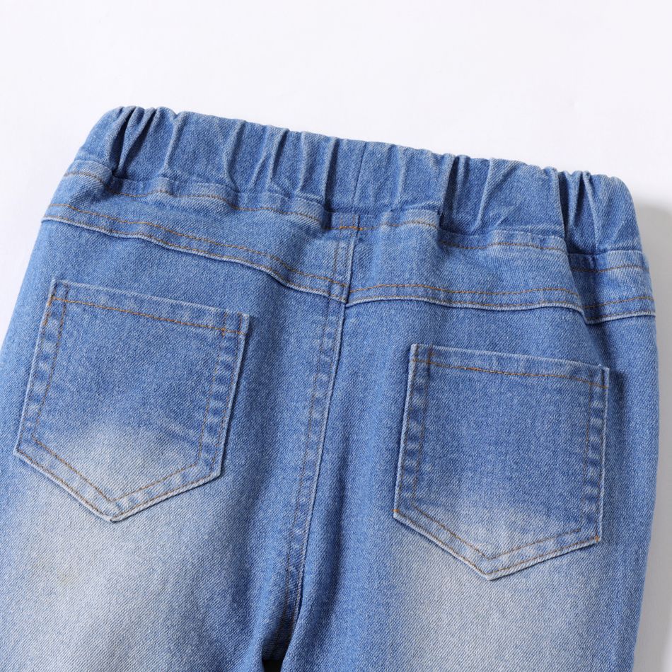 Toddler Girl 100% Cotton Star Embroidered Elasticized Denim Jeans Light Blue big image 3