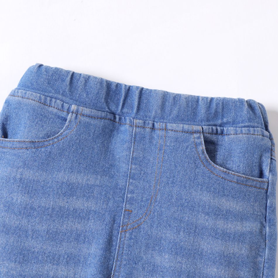 Toddler Girl 100% Cotton Star Embroidered Elasticized Denim Jeans Light Blue big image 4