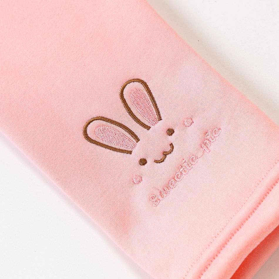 Toddler Girl Sweet Rabbit Embroidered Fleece Lined Leggings Pink big image 5