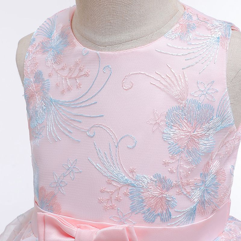 Floral Embroidery Mesh Layered Sleeveless Baby Party Dress Pink big image 5