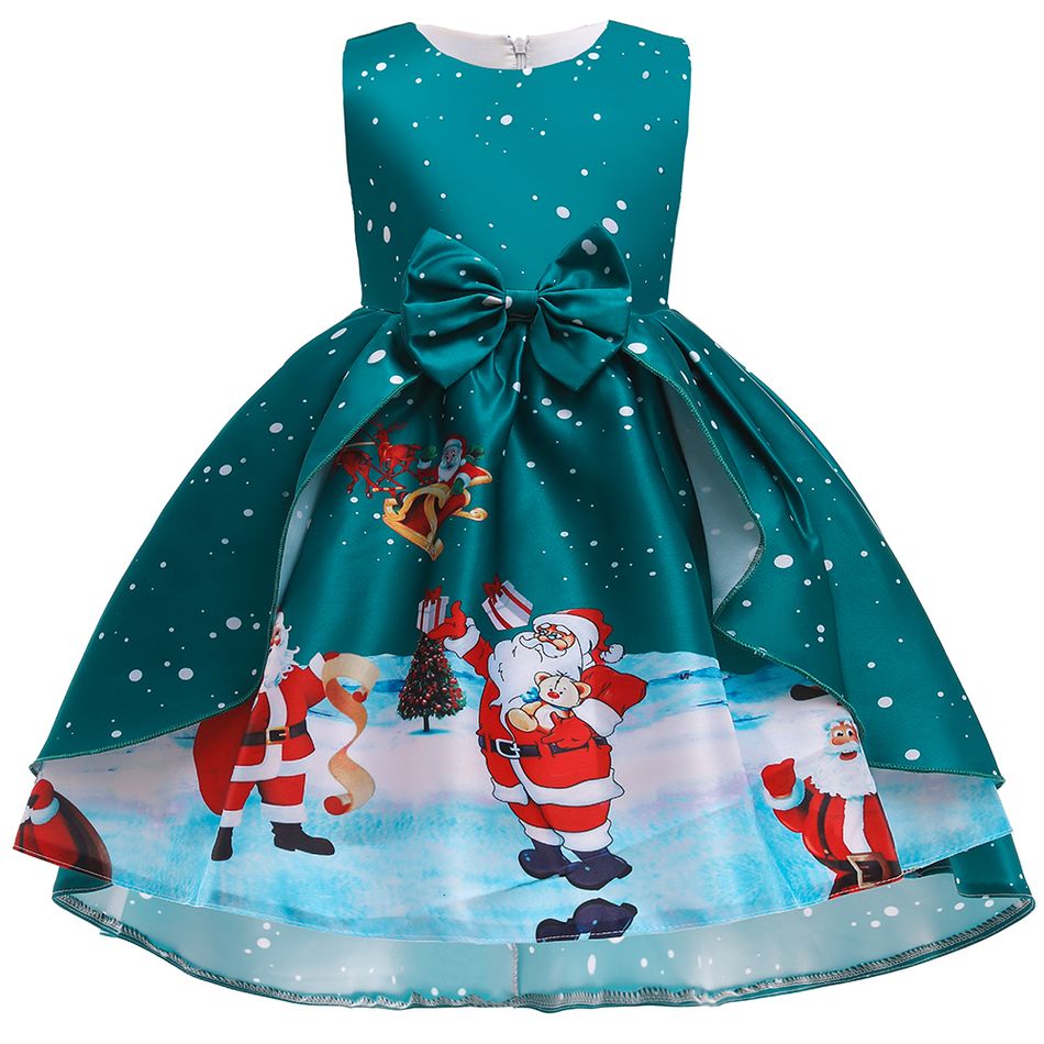 Toddler Girl Christmas Santa Snowflake/ Castle Print Sleeveless Party Dress Green