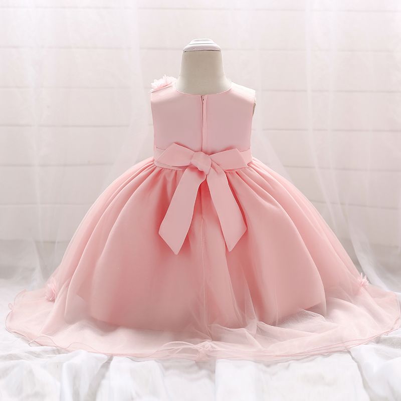 Toddler Girl 3D Floral Bowknot Design Sleeveless Princess Mesh Party Dress Pink big image 3