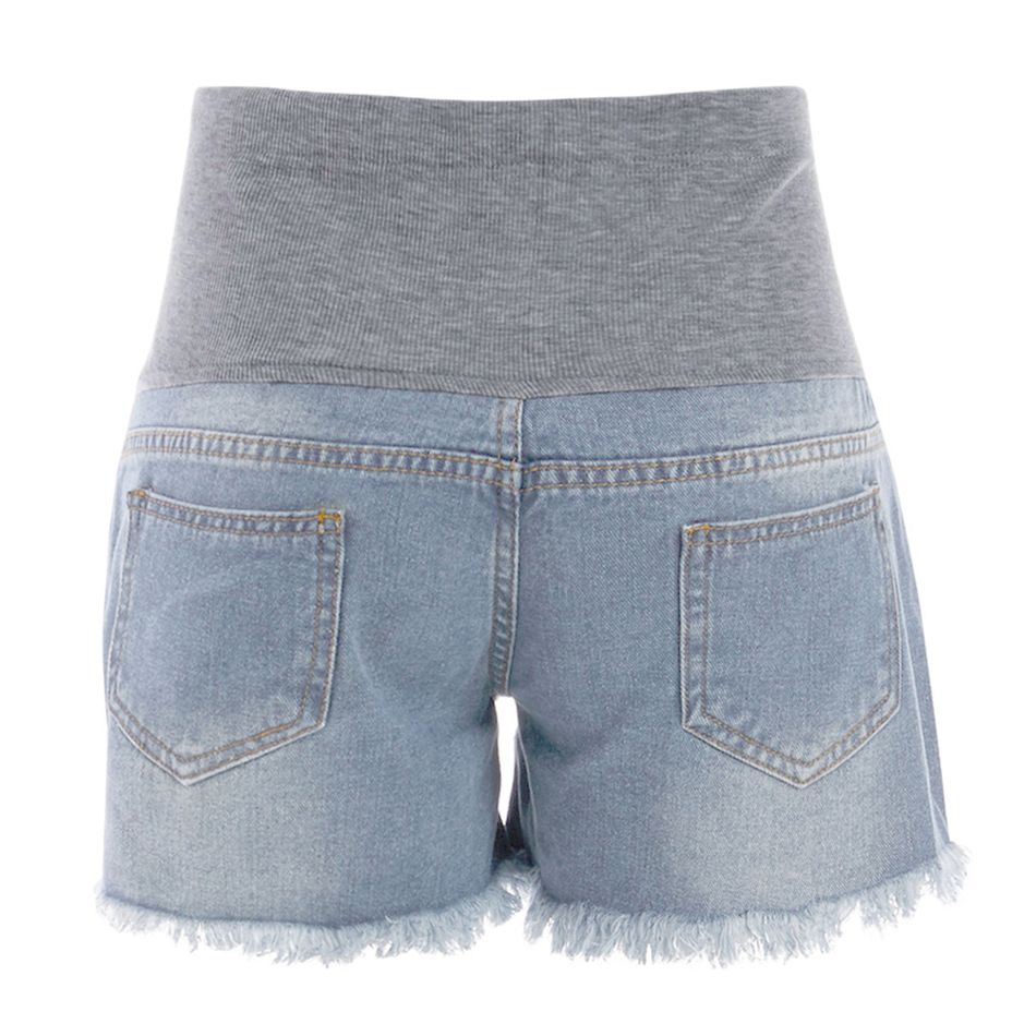 Ripped Maternity Belly Support Inelastic Denim Shorts Light Blue big image 3
