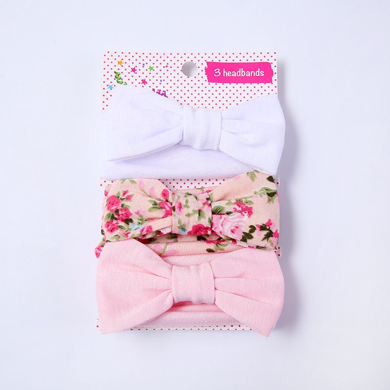 3-teiliges Baby-/Kleinkind-Stirnband mit schönem, gepunktetem Blumenmuster rosa big image 1