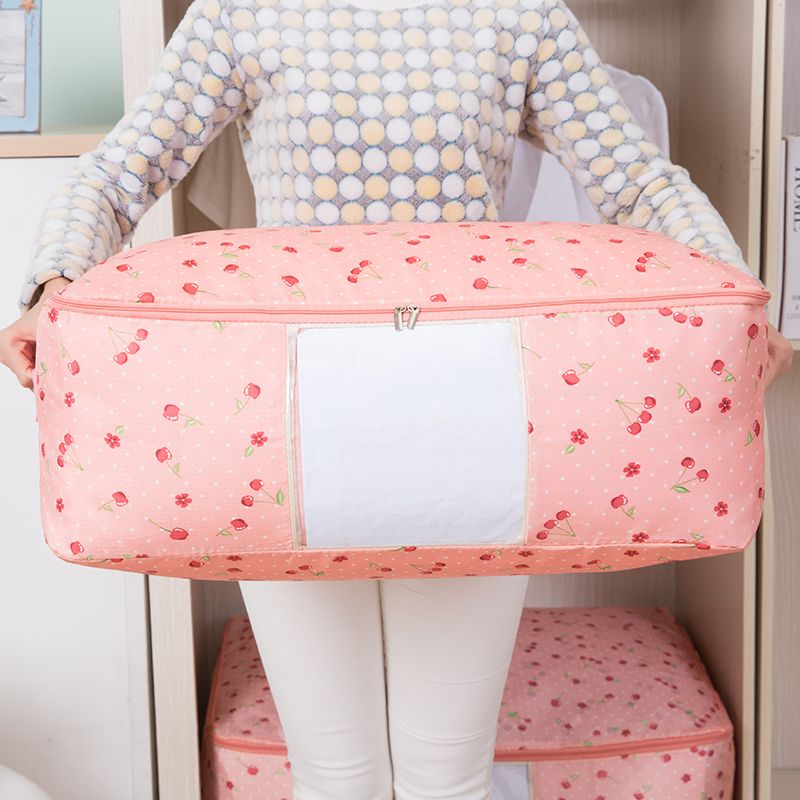New Portable Clothes Storage Bag Fresh Printed Zipper Storage Bag Folding Closet Organizer For Pillow Quilt Blanket Quilt Pink big image 1