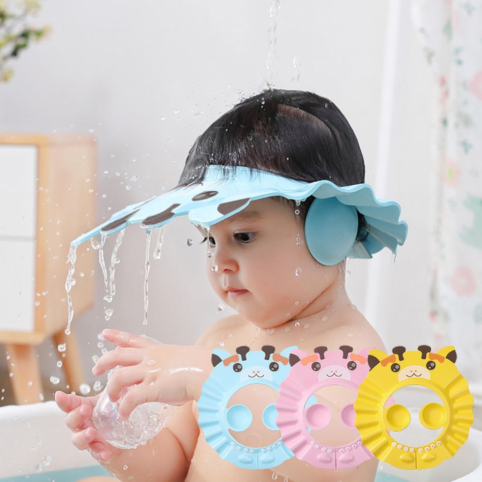 Baby Shower Caps Shampoo Cap Wash Hair Kids Bath Visor Hats Adjustable Shield Waterproof Ear Protection Eye Children Hats Infant Blue big image 2