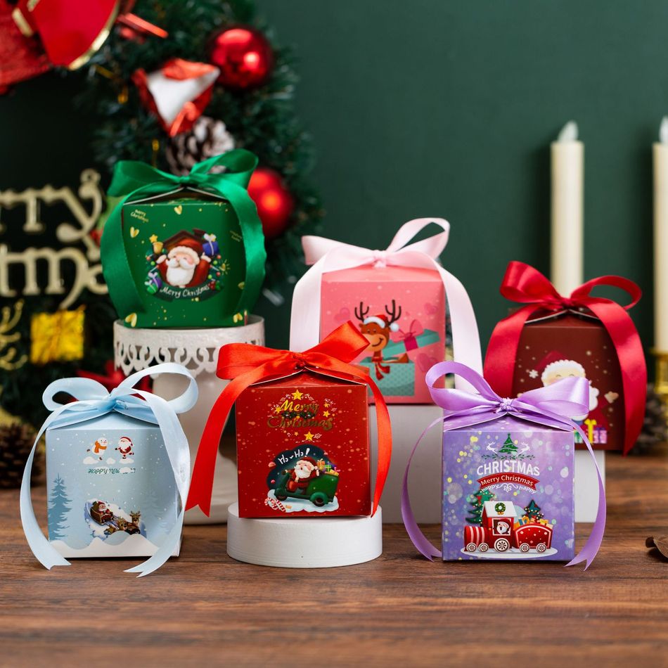 12-pack Christmas Gift Treat Boxes with Ribbons Christmas Cookie Boxes Present Candy Treat Boxes Candy Apple Boxes Xmas Gift Bags Multi-color big image 1