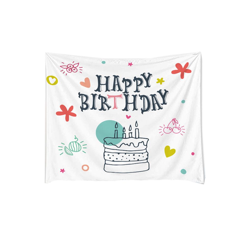 Happy Birthday Cake Print Backdrop Tapestry Cloth Birthday Party Decoration Background Wall Decoration with Hook Beige