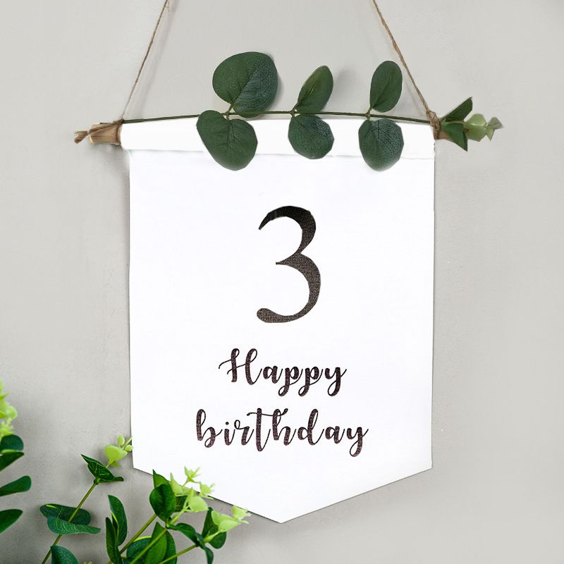 Happy Birthday Wall Hanging Flags Birthday Number Banner Sign Decor Party Supplies for Baby Girls Boys white + navy blue