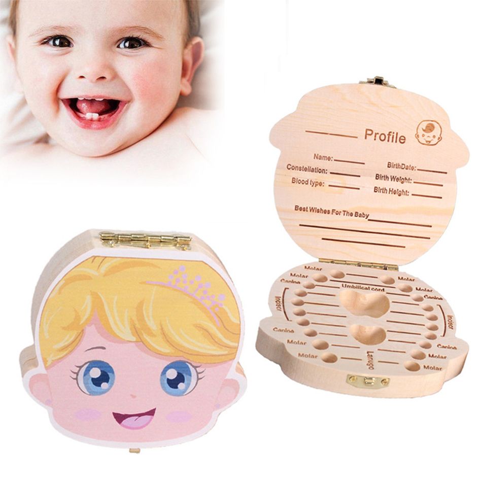 Scatola per denti da latte Scatole per ricordi di denti decidui Contenitore per ricordi per bambini in legno per conservare la memoria d'infanzia Giallo big image 2