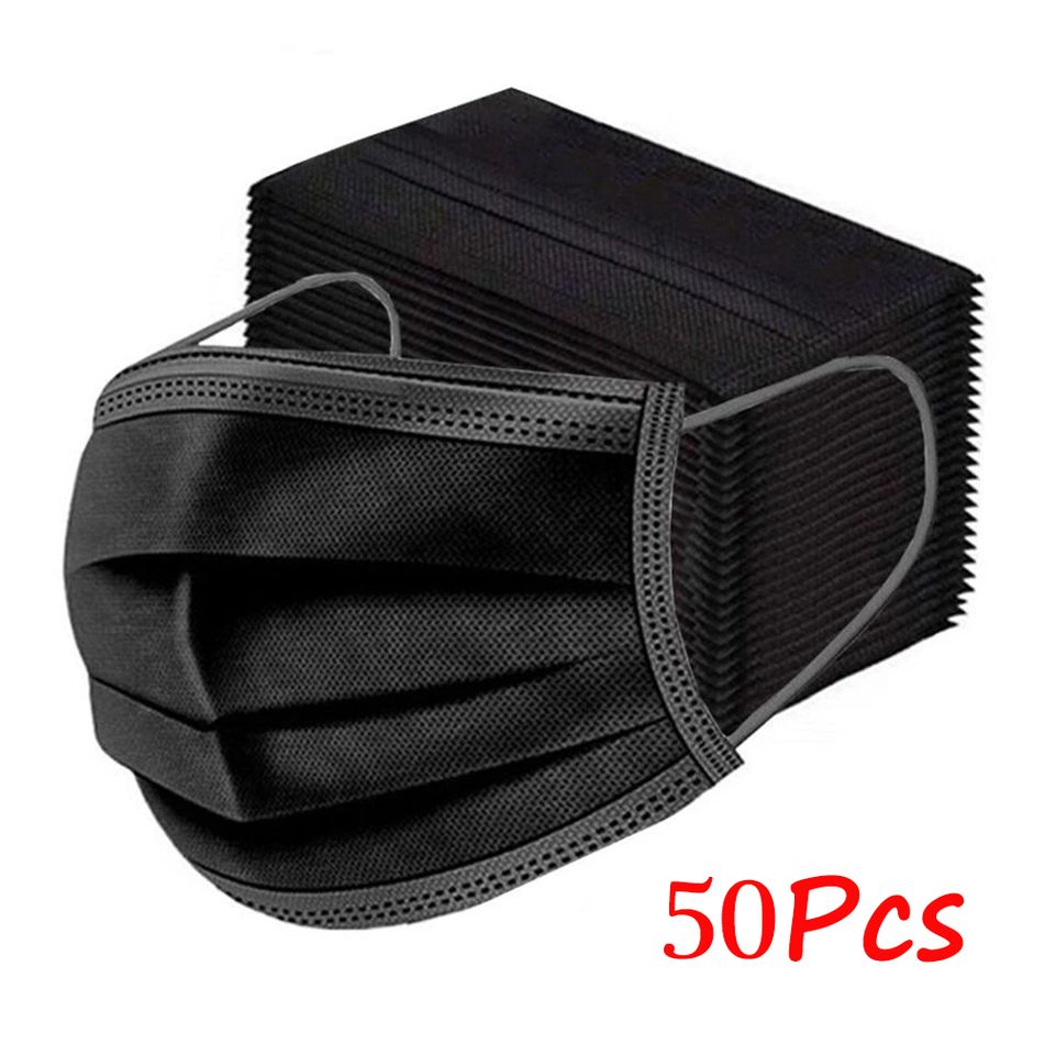 50Pcs Disposable 3-Layer Masks, Anti Dust Breathable Disposable Earloop Mouth Face Mask Black