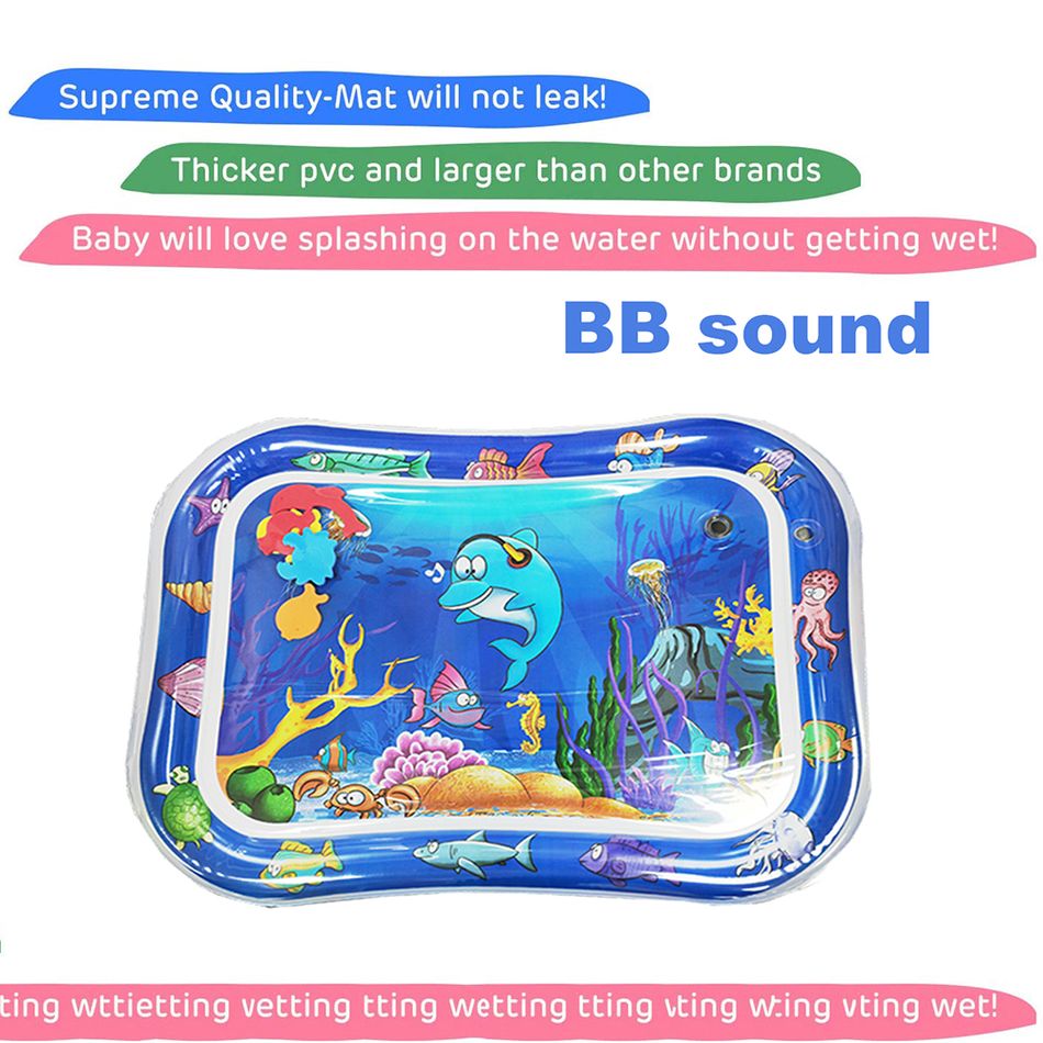 Tapete de água inflável dos desenhos animados do bebê para o tempo de jogo da barriga do bebê almofada à prova de vazamentos com som bb Azul big image 3