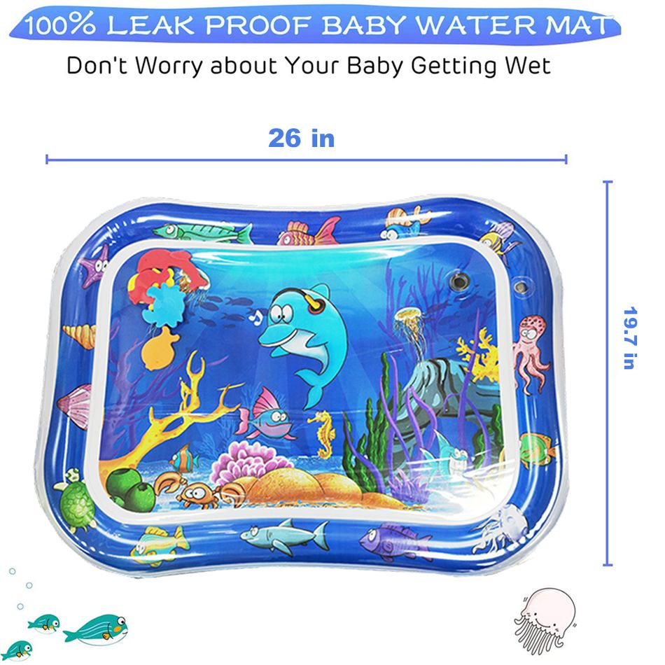 Baby Cartoon Inflatable Water Mat Baby Tummy Play Time Leak Proof Playmat Cushion with BB Sound Blue big image 4