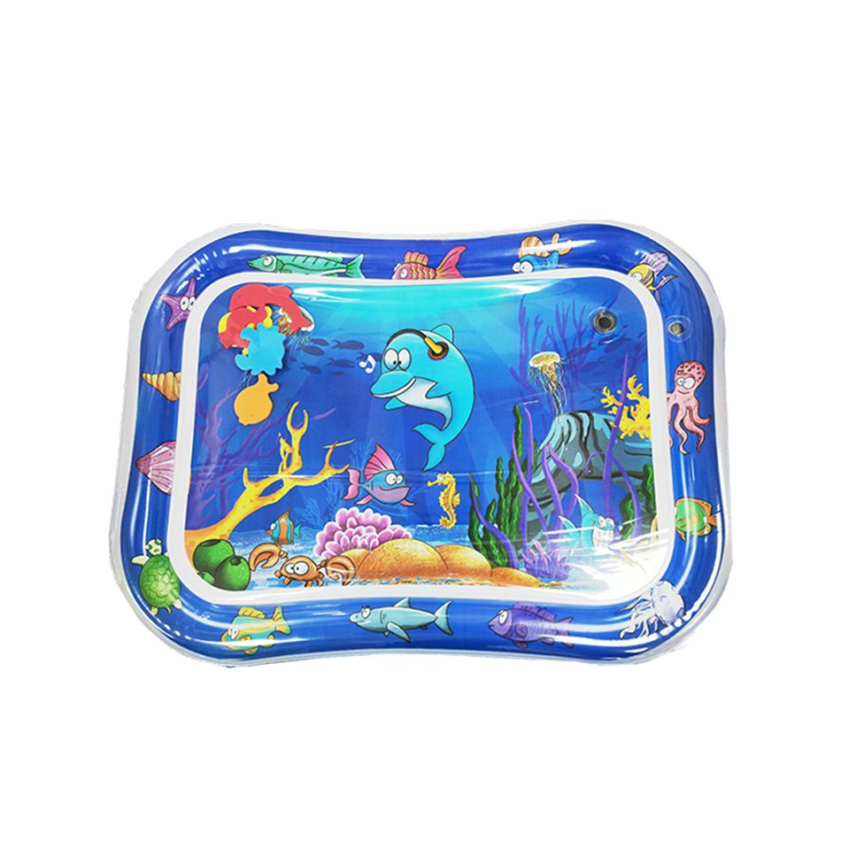 Baby Cartoon Inflatable Water Mat Baby Tummy Play Time Leak Proof Playmat Cushion with BB Sound Blue big image 1