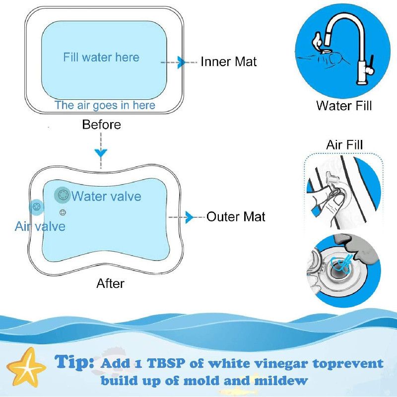 Tapete de água inflável dos desenhos animados do bebê para o tempo de jogo da barriga do bebê almofada à prova de vazamentos com som bb Azul big image 6