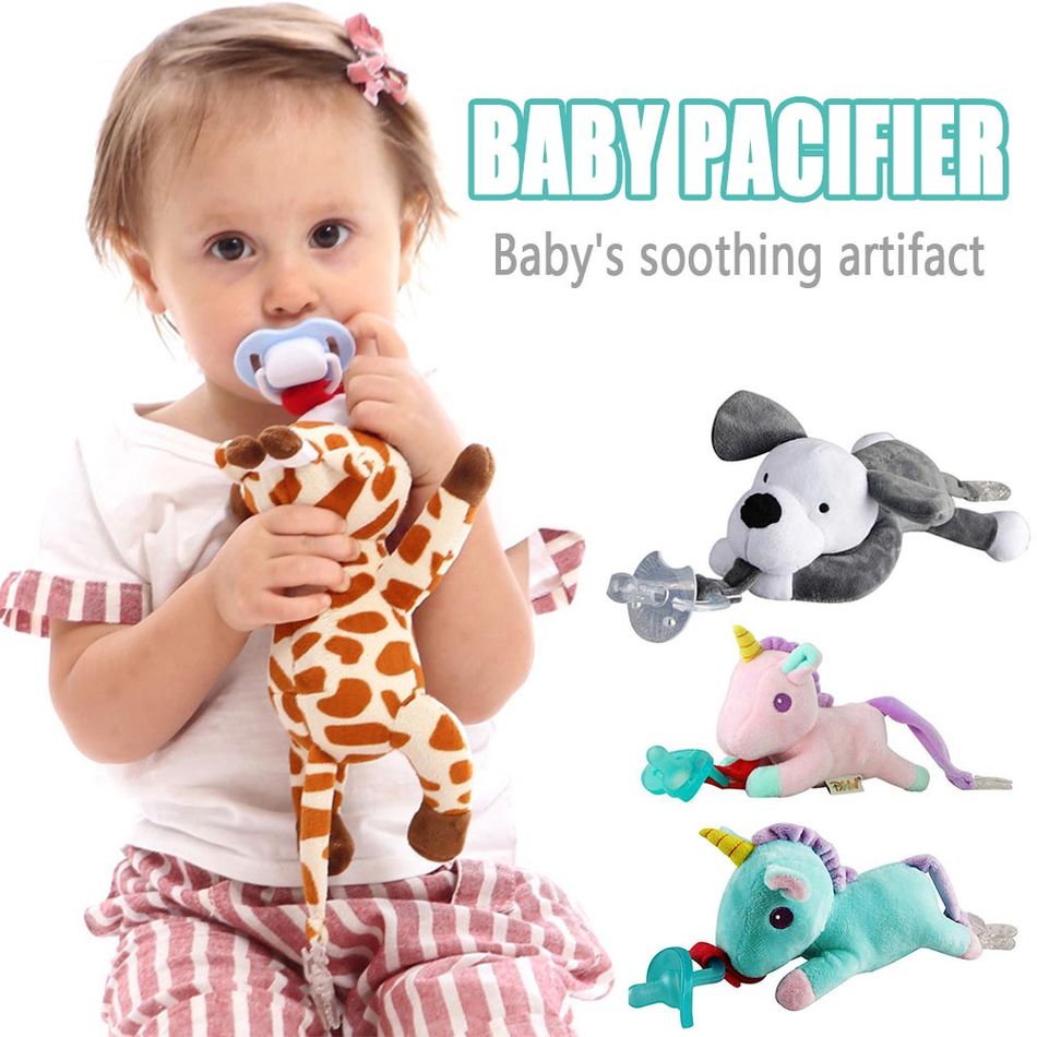 Soft Plush Toy Pacifier Holder with Detachable Pacifier for 0-40 Months Color-B big image 2