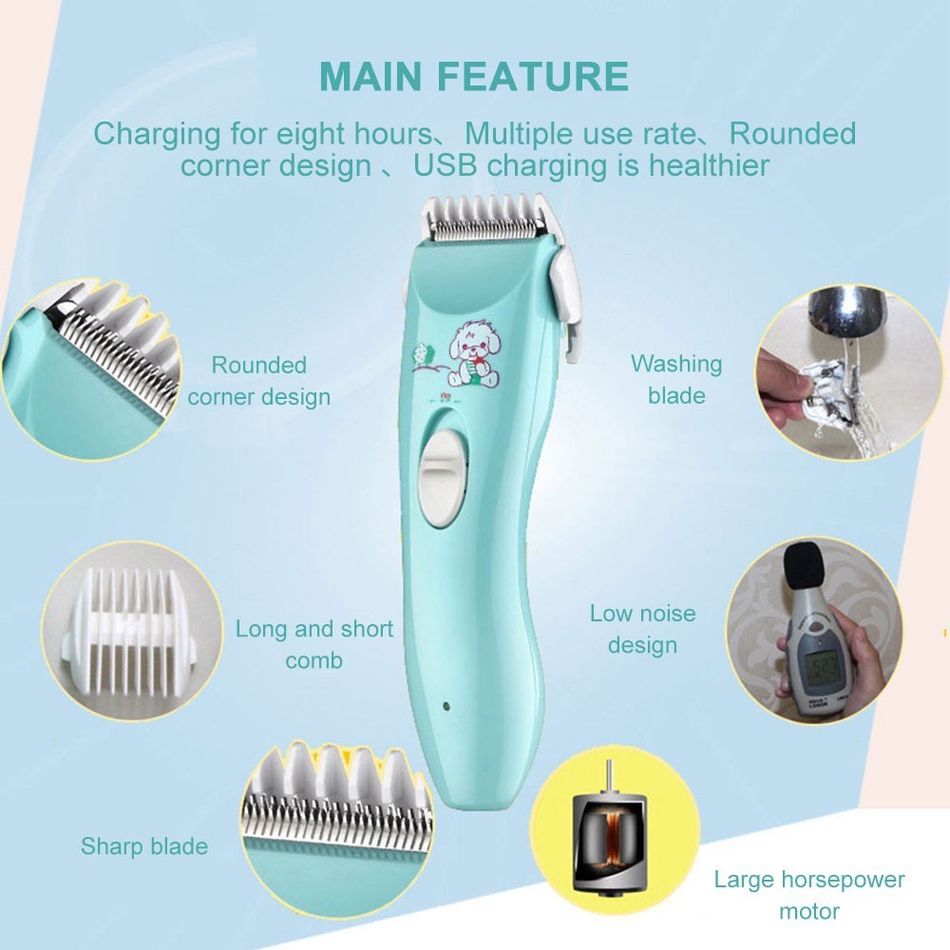 Baby Electric Hair Trimmer Rechargeable Quiet Hair Clipper Baby Care Hair Cutting Turquoise big image 4