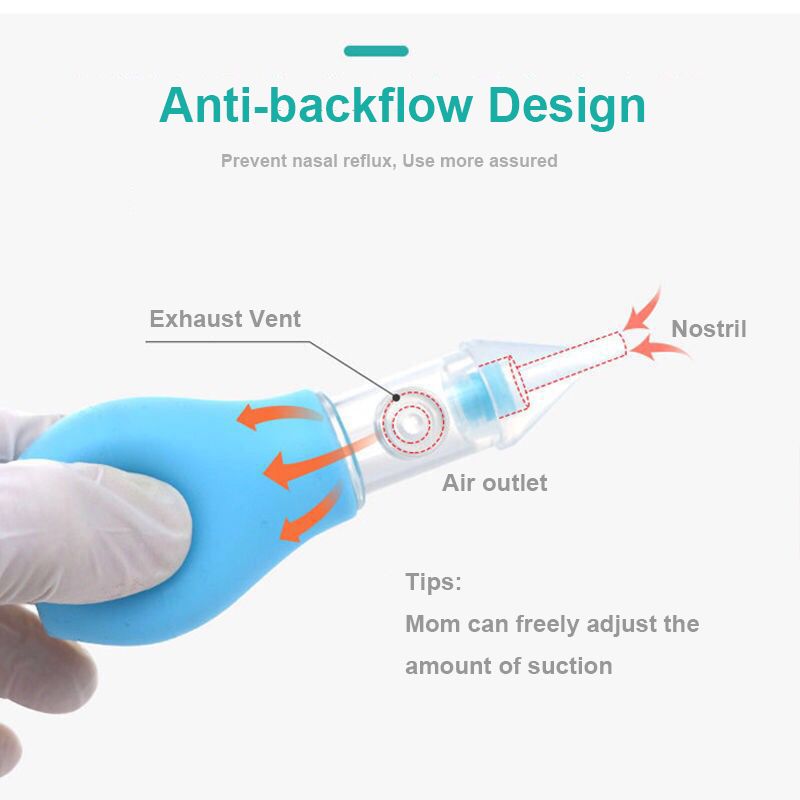 Silicone Baby Nasal Aspirator Safe Newborn Nose Cleaner Mucus Sucker Suction Snot Tweezers Blue big image 3