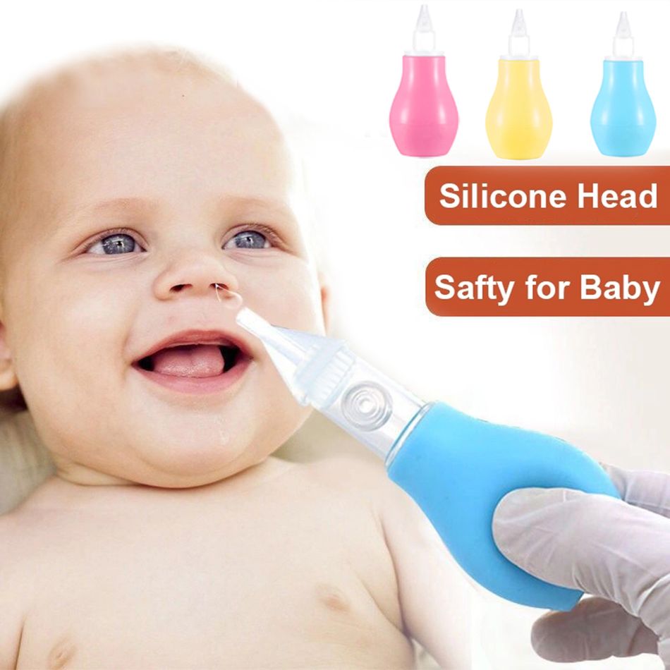 Silicone Baby Nasal Aspirator Safe Newborn Nose Cleaner Mucus Sucker Suction Snot Tweezers Blue big image 2
