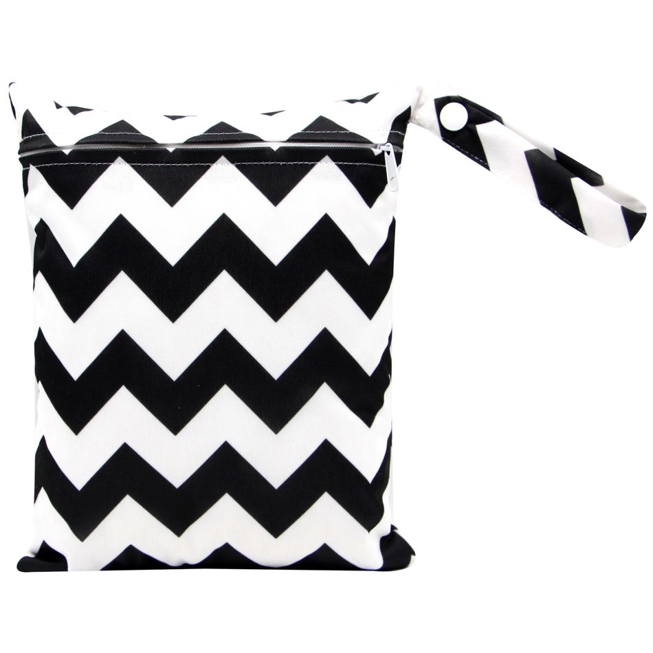 Cloth Diaper Bag Geometric Pattern Portable Waterproof Wet Dry Bag for Travel Beach Pool Stroller Black