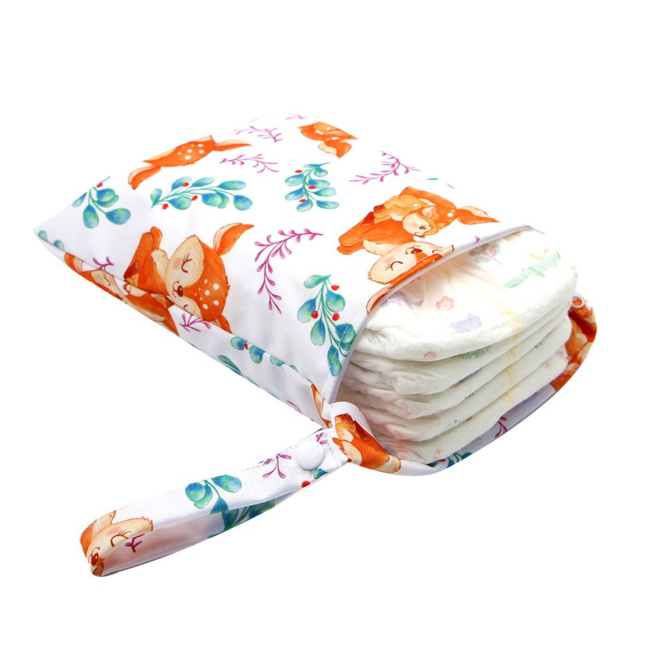 borsa per pannolini in stoffa modello animale cartone animato borsa impermeabile bagnata asciutta per passeggino da spiaggia piscina da viaggio Arancione big image 3